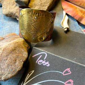 ‘Forgive’ ⭐️ copper cuff bracelet with brass broken heart + rivets ❤️ inspire